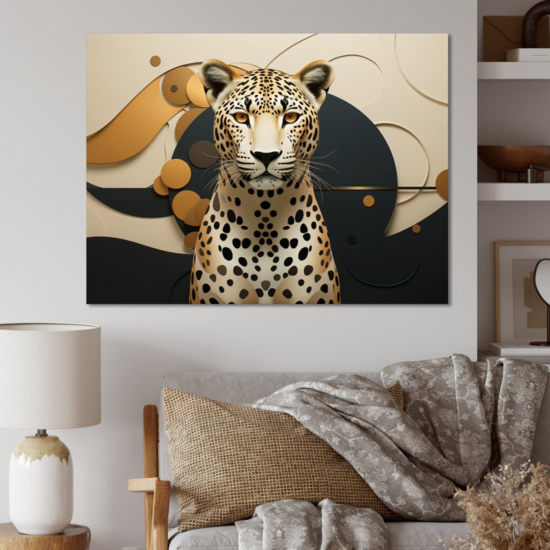 Léopard élégant géométrique - art mural léopard, H 34 po x l 44 po x P 1,5 po, Toile tendue