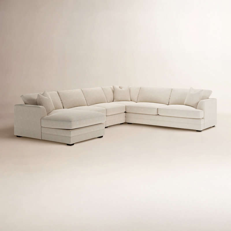 Edan 5-Piece Upholstered Sectional, Left Hand Facing, Conversation Ivory Basketweave