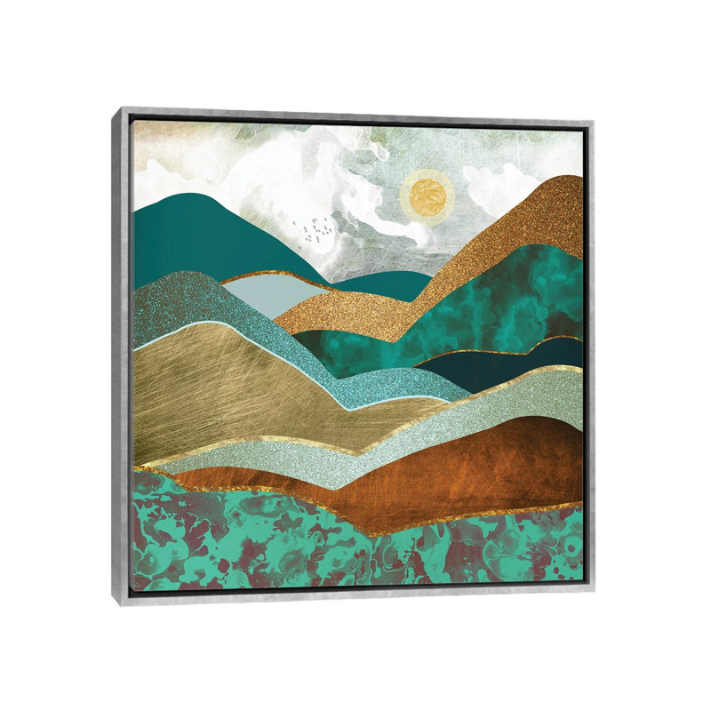 Golden Hills - impression d'art graphique, Pas de tapis, H 37 po x l 37 po x P 1,5 po, Toile avec cadre argenté