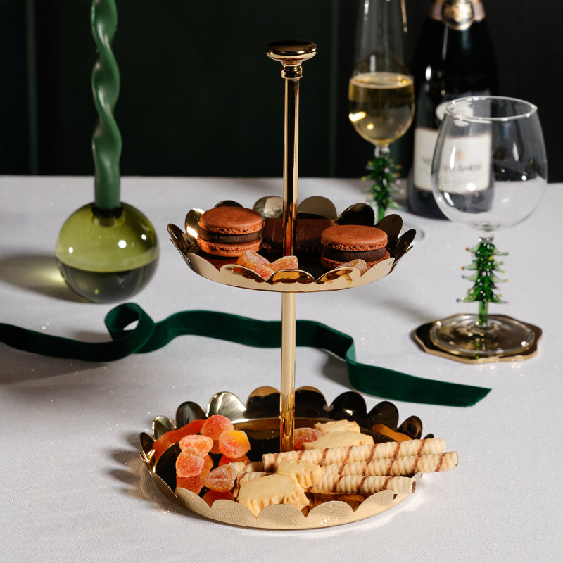 Lucente Polished Scalloped Metal Display & Serving Tray, Gold