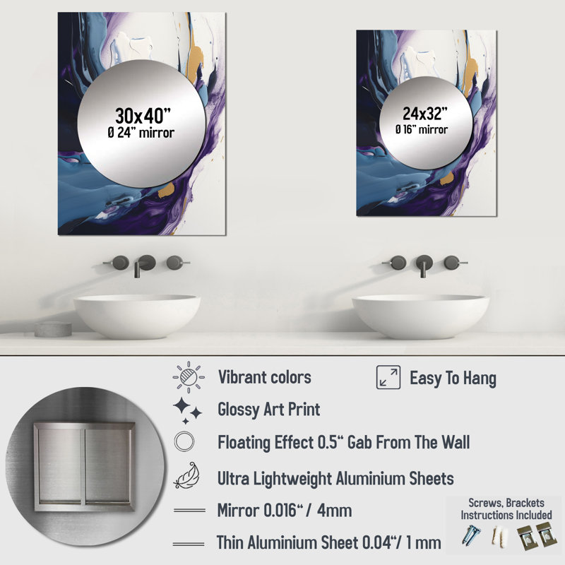 Klae Electric Marble Ink Art III - décor de miroir mural unique en marbre, grand miroir moderne, impression d'art en métal