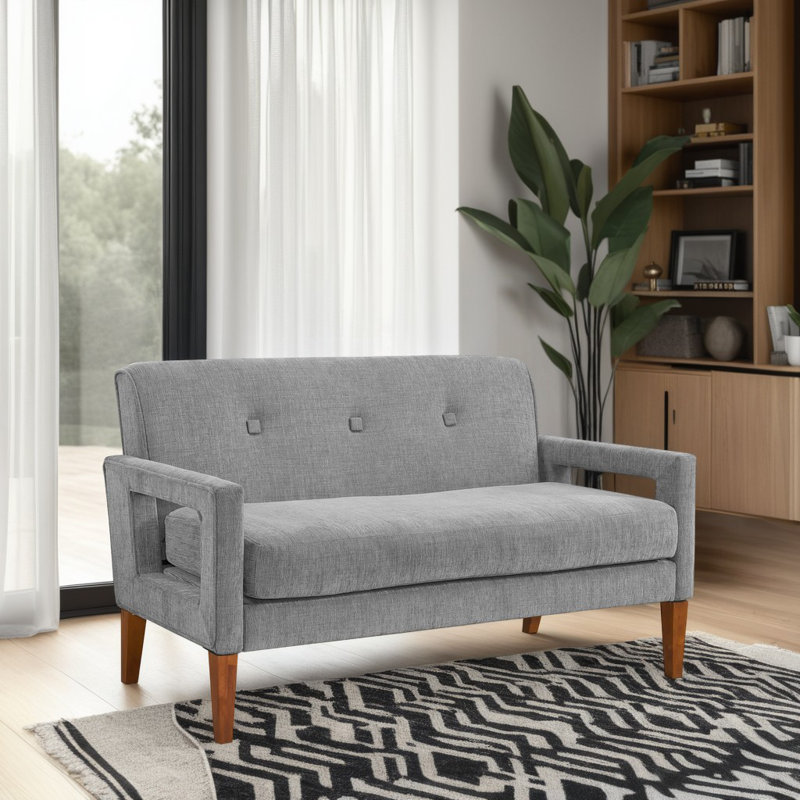 Eleena 55" Track Arms Mid Century Chenille Loveseat with Reversible Seat Cushions, Solid Wood Walnut Legs & Pocket Coil Comfort