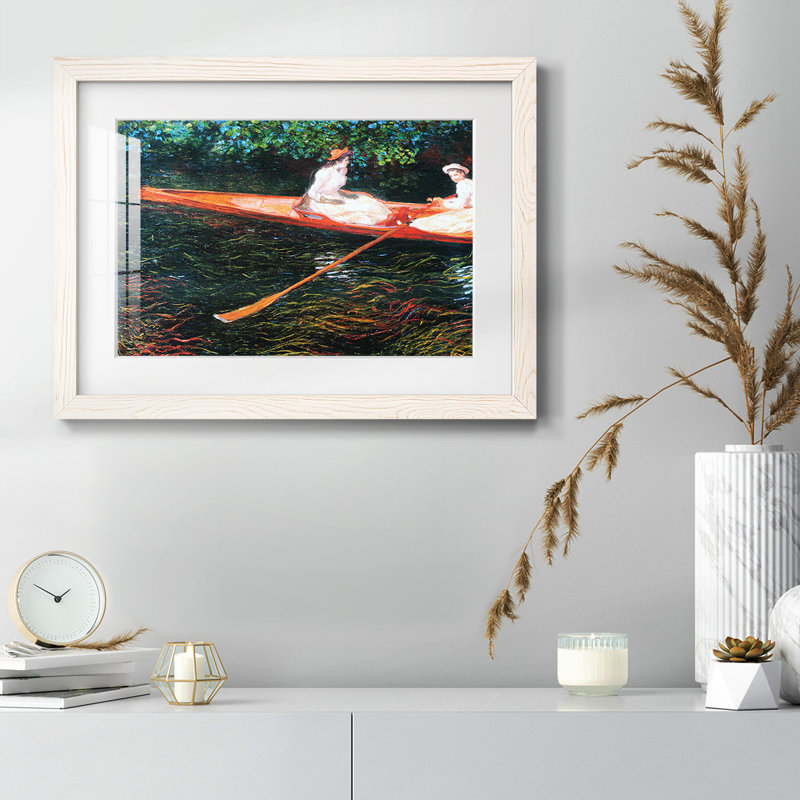 The Pink Skiff, Boating On The Ept, 1890, reproduction d'art encadrée, H 18 po x l 26 po x P 1,5 po, Blanc