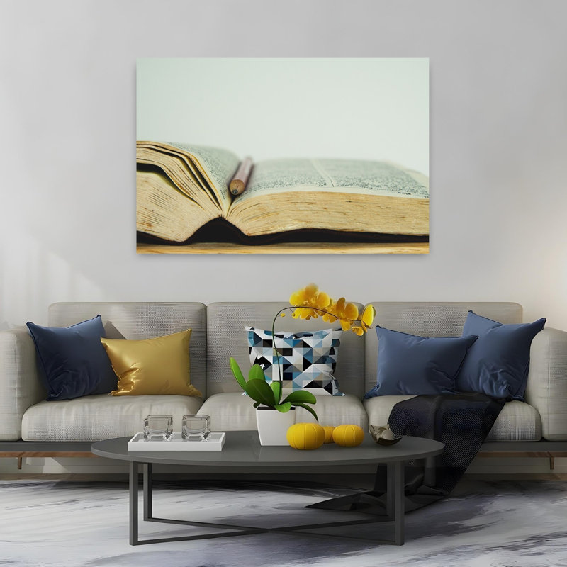 Affiche murale vintage classique « Livre ouvert et crayon », H 40 po x l 60 po