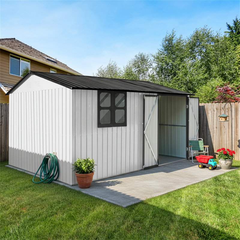 Remises de jardin extérieures en métal 12 x 10 pi Gris, White/Black
