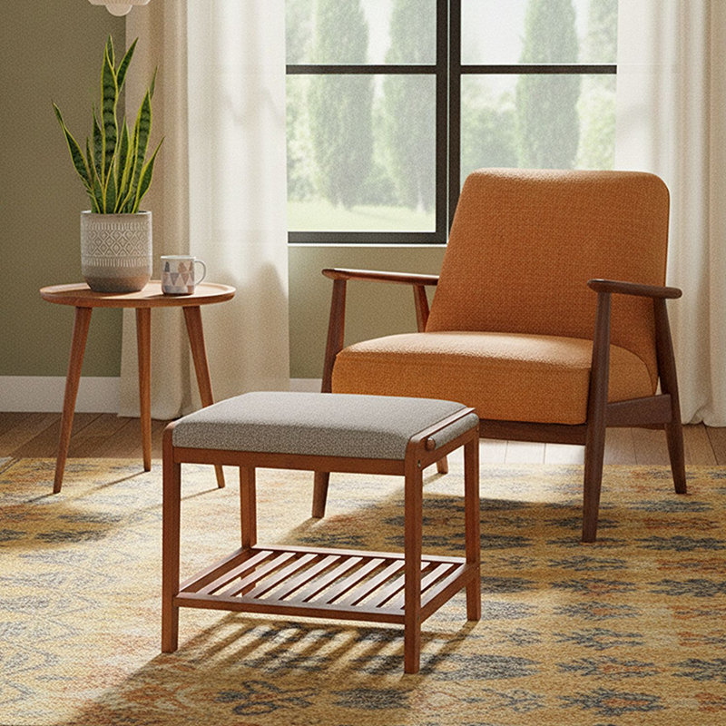 Solid Bamboo Upholstered Bench, Mahogany