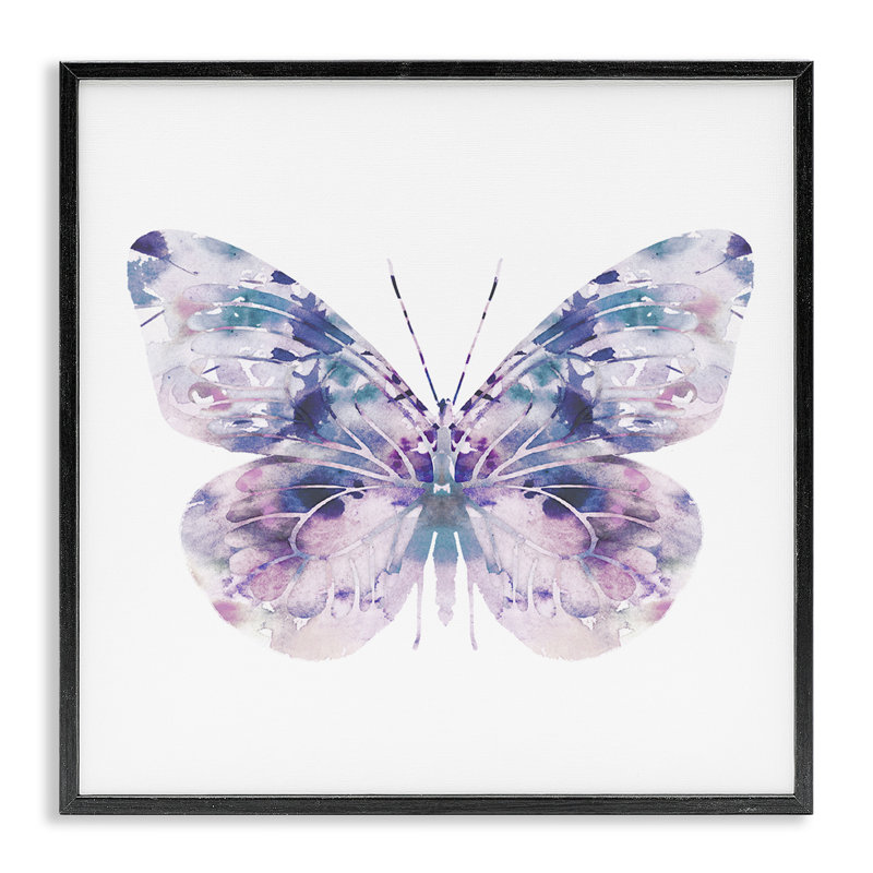 Effet aquarelle galet délicat mauve papillon par Leah Straatsma - Peinture, Giclée encadrée noir minuit, H 17 po x l 17 po