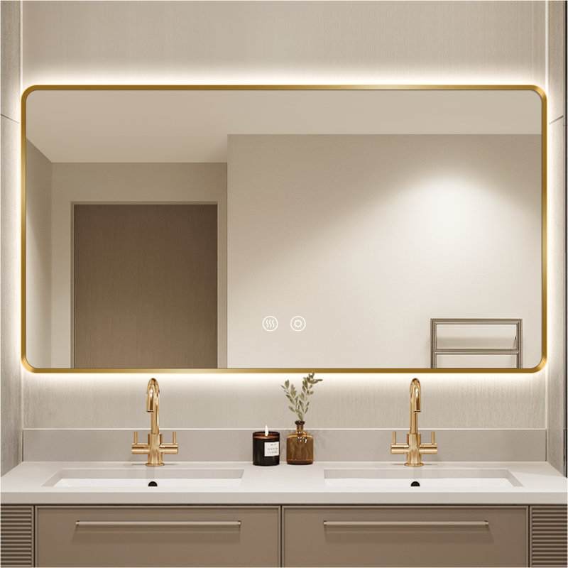 Backlit LED Bathroom Vanity Mirror, 36” x 60”, Gold