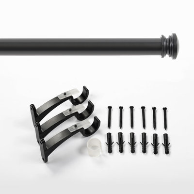  2 Pcs 1 Inch Adjustable Black Curtain Rod for Windows & Doors Curtains with Endcap Round Finials & Brackets Set - 36" to 66"