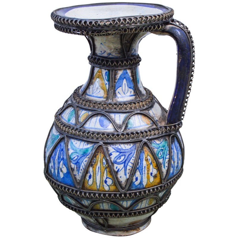 Vase de table en céramique bleu 9,75 "intérieur/extérieur