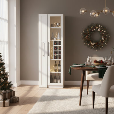 Armoire de garde-manger avec 5 tablettes coulissantes à plusieurs niveaux et portes en verre, armoire de rangement pour cuisine, salle à manger ou salon