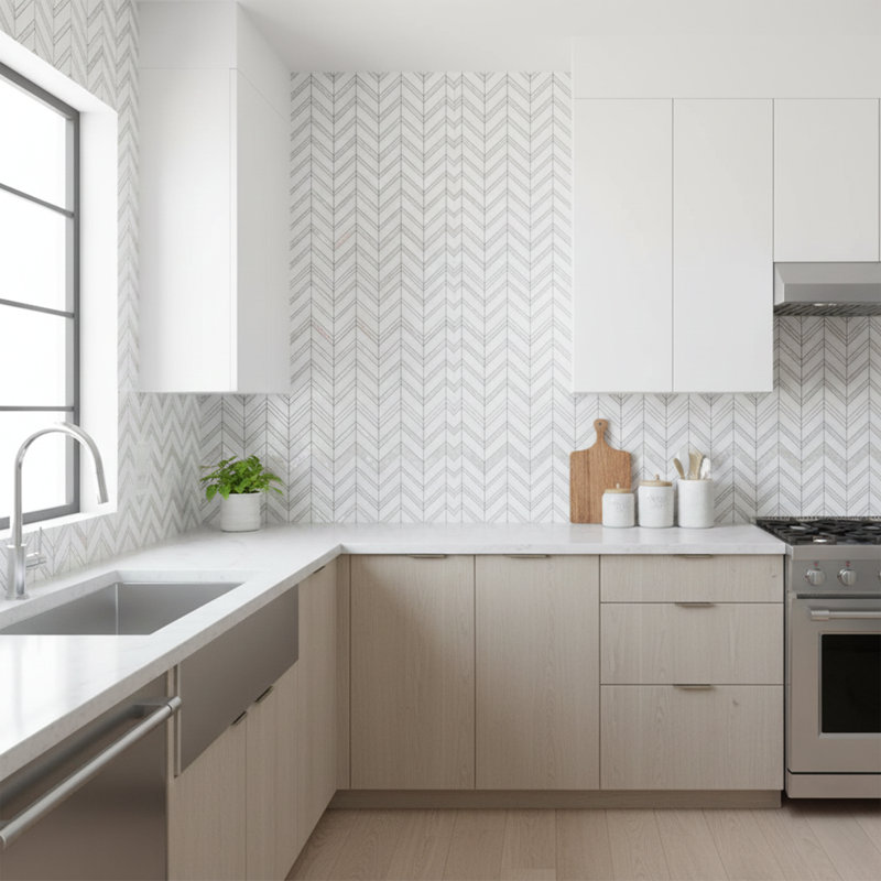 Seashell Herringbone Mosaic Wall Tile