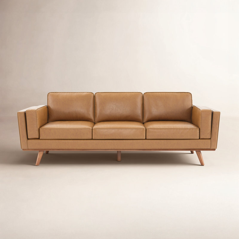 Reeves 84'' Vegan Leather Sofa, Caramel Brown Performance Vegan Leather