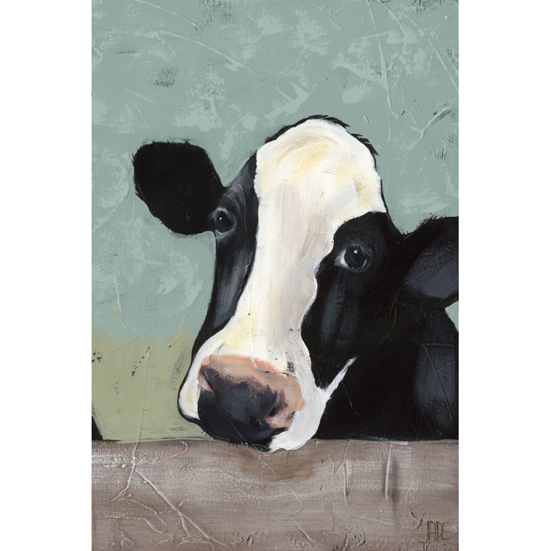 «Holstein Cow III», peinture sur toile, H 12 po x l 8 po, Cadre noir