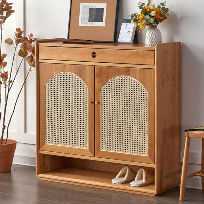 Armoire de rangement pour chaussures en rotin, H 39,37 po x l 39,37 po x P 13,78 po, Brun