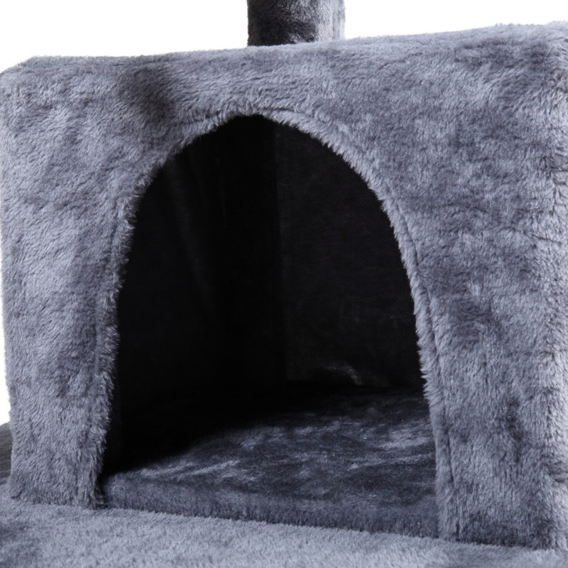 Arbre à chat double couche avec maison et de couleur grise, fait de flanelle de panneau de particules, taille 19,7 * 17,7 * 34 pouces, 25,32 lb, stable, zones de sommeil, décoration, simple à assembler