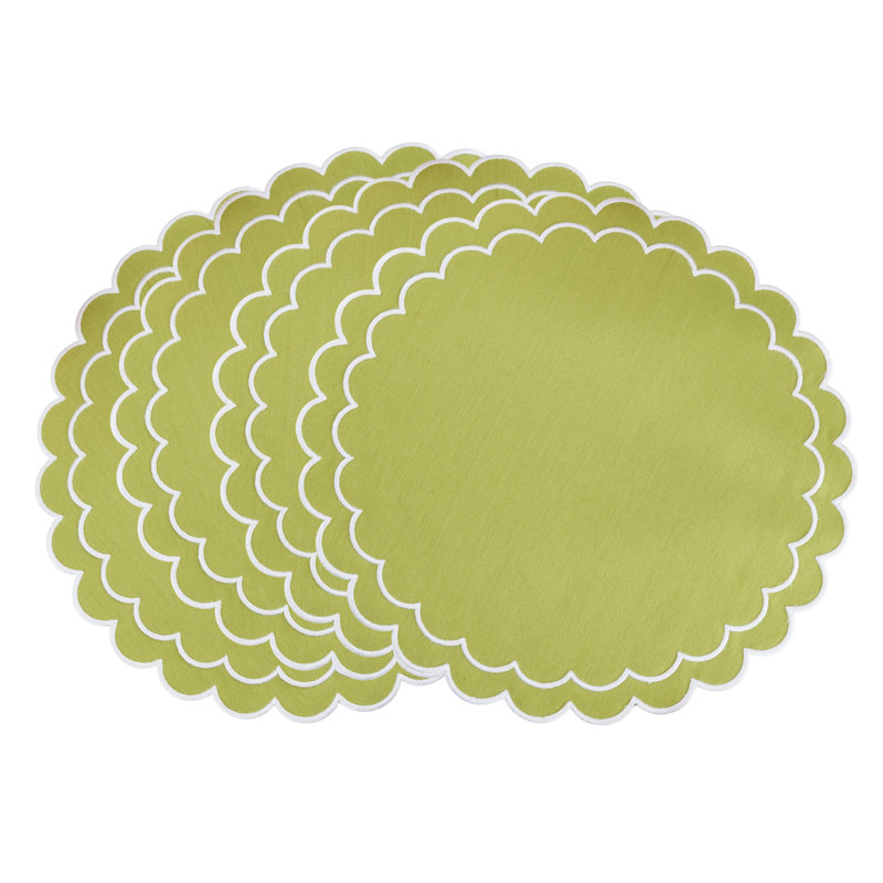 Napperons festonnés en coton (ensemble de 4) - Napperons de table ronde à bords ondulés superposés pour table de salle à manger, de réception et de tous les jours, 15 po