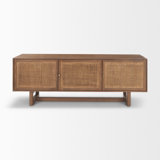 Grier 65.0L X 18.0W X 23.0H Medium Brown Solid Wood W/Cane Media Console