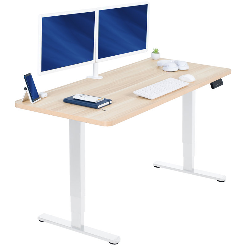 Bureau debout électrique 60 "x 24" VIVO, plateau de table en bois clair, structure blanche, H 24,6 po x l 59 po x P 23,6 po