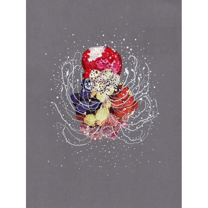 Céphalopode Stardust par Jenny Brown - Peinture, H 21,25 po x l 17,25 po, Papier avec cadre noir