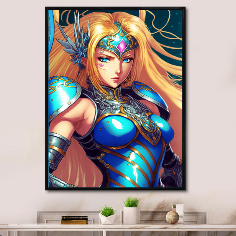 «Eckhold», la reine de l'anime bleue sur toile II, H 32 po x l 16 po x P 1 po, Cadre flottant noir
