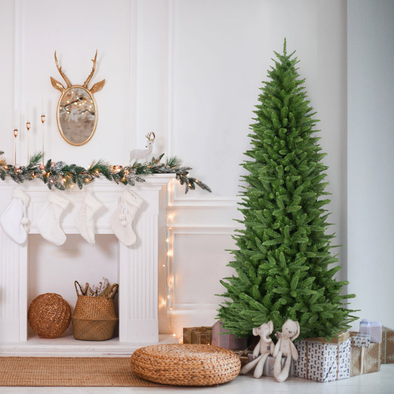 7.5-Foot Green Slim Pine Artificial Christmas Tree with Stand