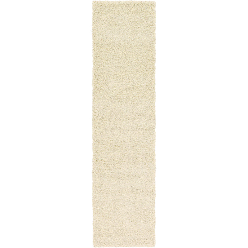 Tapis ivoire à poil long Eginhardt, Tapis de couloir 2 pi 7 po x 13 pi 1 po
