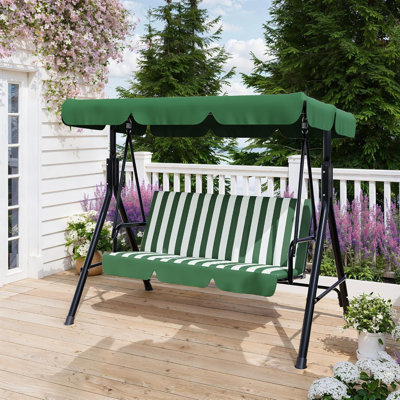 Balancelle d'extérieur avec auvent réglable, balancelle de patio 3 places avec support, balançoire d'extérieur robuste pour adultes, balançoire de patio en métal pour le jardin, la cour et la piscine