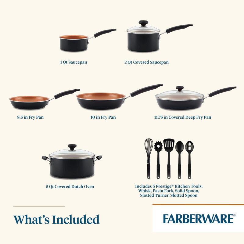 Farberware Easy Clean Ceramic Nonstick Cookware Pots and Pans Set, 14-Piece, Black