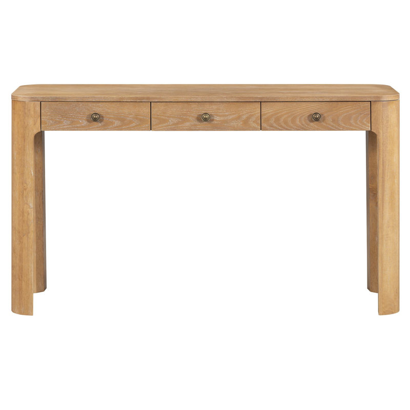 Console courbée en bois 52 po avec 3 tiroirs dissimulés Chery, Naturel