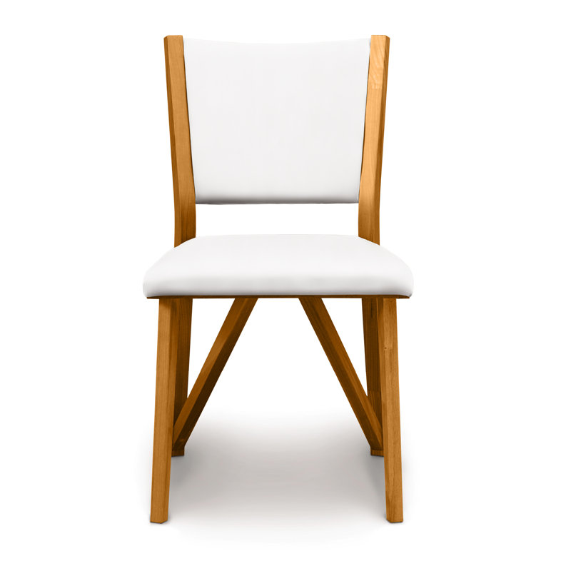 Exeter 19'' H Upholstered Side Chair, White Leather, Natural Cherry