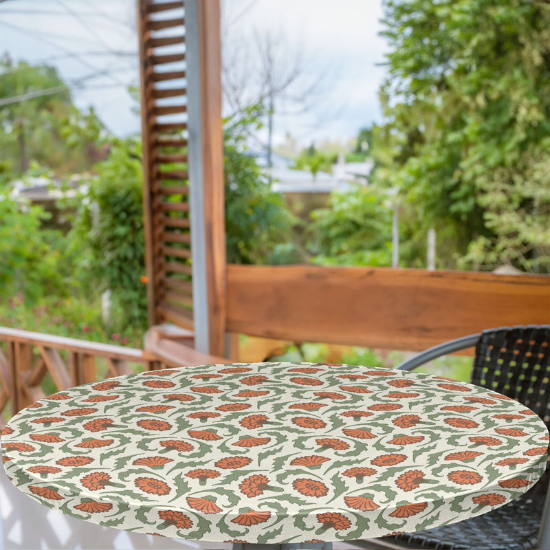 Ebern Designs Floral Fitted Round Tablecloth Diameter Cream Multicolor, 47.24" Round