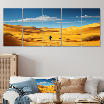 «Walking In The Yellow Azure Desert - Space Landscape», ensemble de 5 pièces d'art mural