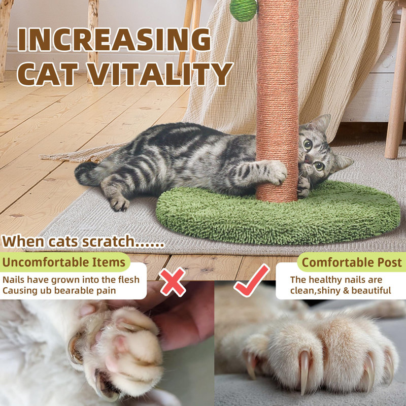 Tall Green Sisal Cat Scratching Post with Palm Leaves