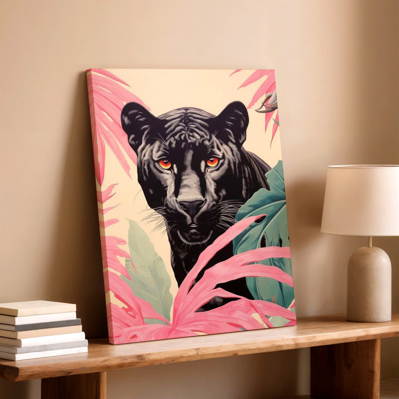 «Black Panther», impression de toile sur toile, feuilles de palmier rose tropical, H 11 po x l 14 po