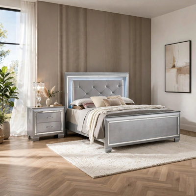 2pc King Bedroom Set, Gray Wood, Nightstand