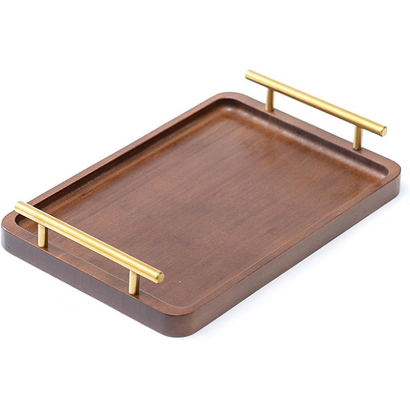 Plateau de service en bambou avec poignées dorées, plateau de nourriture pour le petit déjeuner, table basse, dîner et bar, plateau décoratif pour la cuisine, petite chambre à coucher