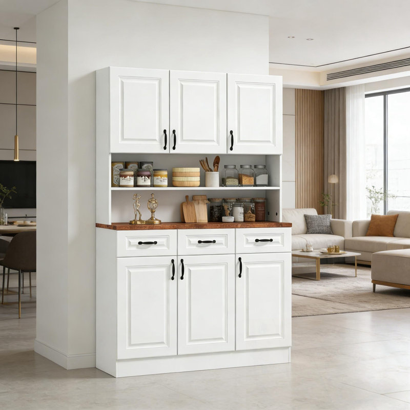 Armoire de rangement pour garde-manger avec 6 portes et tablette ouverte