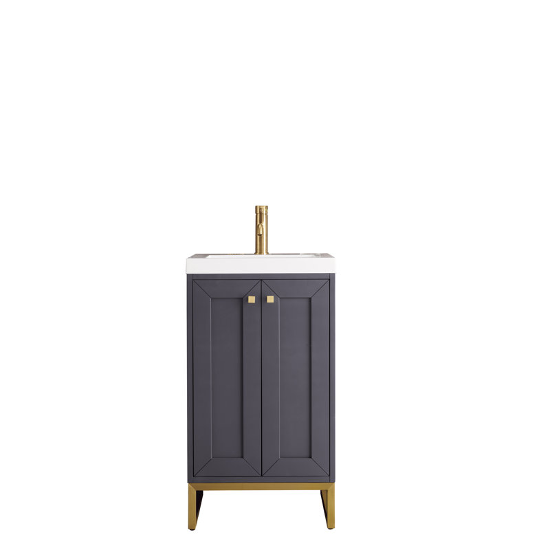 Meuble-lavabo simple l 20 po Chianti, Blanc lustré, Or rayonnant