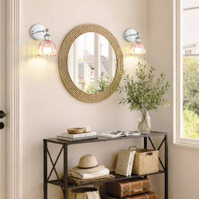 Vintage LED Wall Sconce With Remote - Wireless Rechargeable Wall Light With Tulip Glass Lampshade, 12 RGB Colors & Dimmable Function (Bulb Included) For Bedroom, Living Room & Hallway.