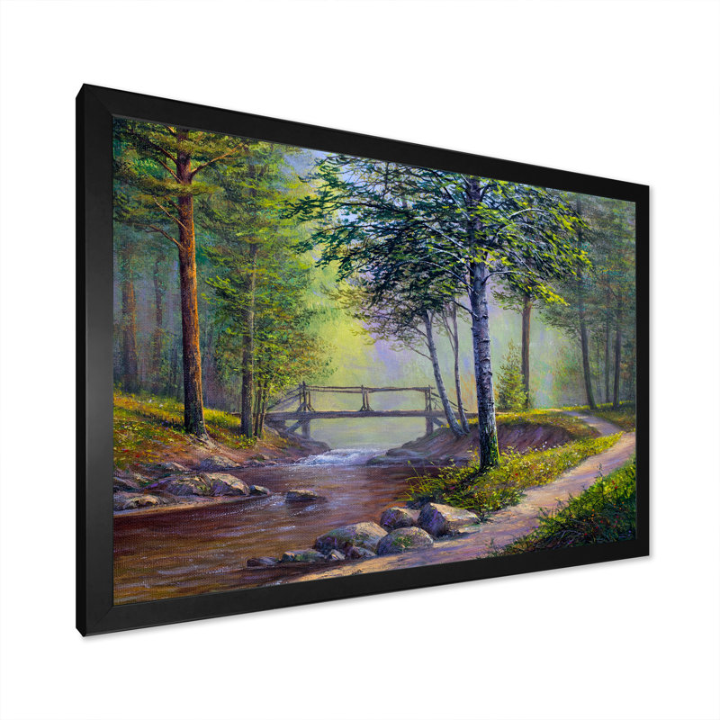 Paysage d'été d'une rivière de forêt III - décoration murale traditionnelle sur toile, H 16 po x l 32 po x P 1 po