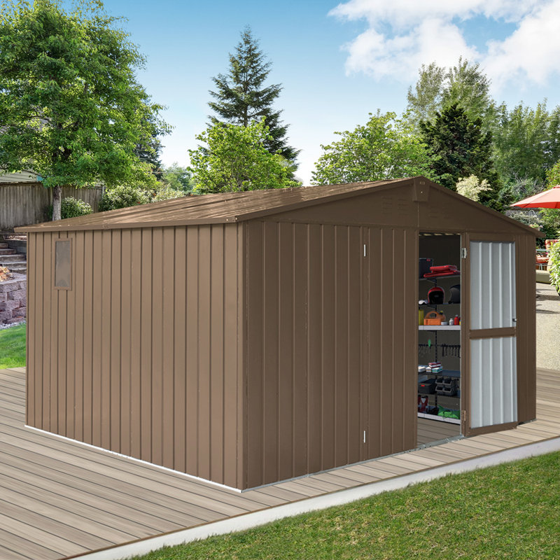 Metal Storage Shed, 78.7" H x 138.11" W x 109.88" D, Brown