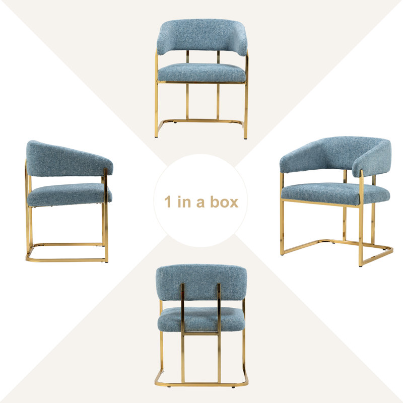 Chaise de salle à manger rembourrée avec cadre moderne en métal doré (bleu), Bleu