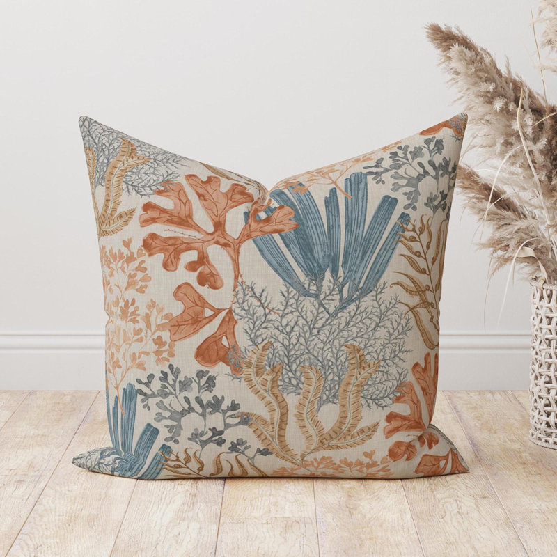 Housse de coussin orange et bleu corail, Carré, H 15 po x l 15 po
