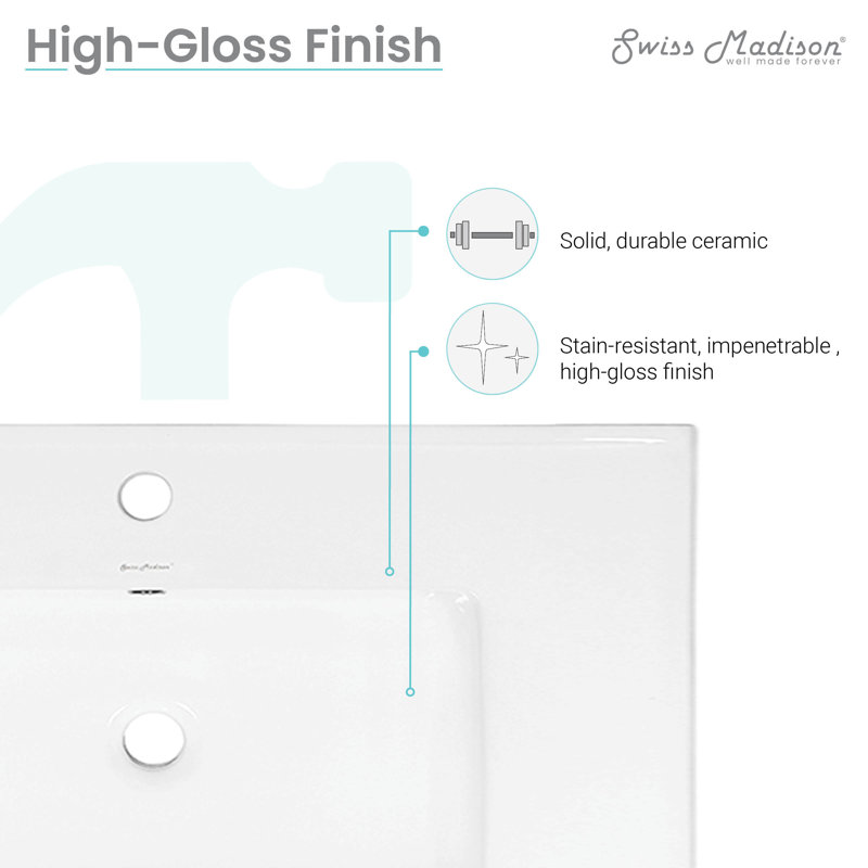 30" White Ceramic Vanity Sink Top