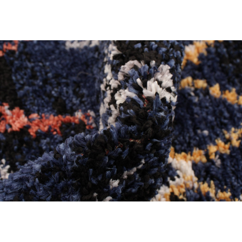 Tapis bleu marine / rouge / jaune Stigall Classic, Rectangle 6 pi 7 po x 9 pi 6 po