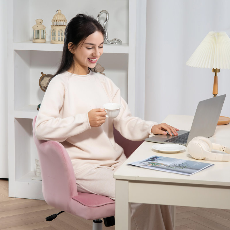  Armless Desk Chair Home Office Chair w/ Wide Seat Tilt Function Pink, Pink