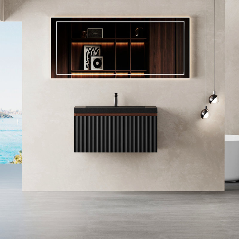 Meuble-lavabo de salle de bain avec lavabo, armoire de rangement murale avec tiroirs à fermeture en douceur, L 35,45 po