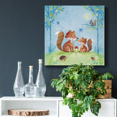 Toile tendue avec châssis Woodland Family Fox - Premium - prête à être accrochée