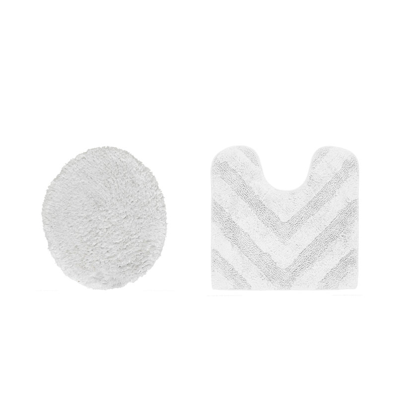 Annaclara Premium 100% Cotton 1990 GSM 2-Piece Tufted Chevron Bath Rug Set with Non-Slip Spray Latex Backing, OEKO-TEX® Certified, Super Absorbent and Machine Washable, White